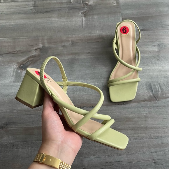 SOLD Green Block Heel Sandals - Picture 1 of 6